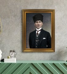 Altın Yaldız Çerçeveli A3 Atatürk Tablosu - 21