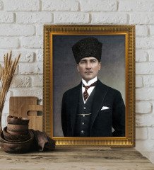 Altın Yaldız Çerçeveli A3 Atatürk Tablosu - 21