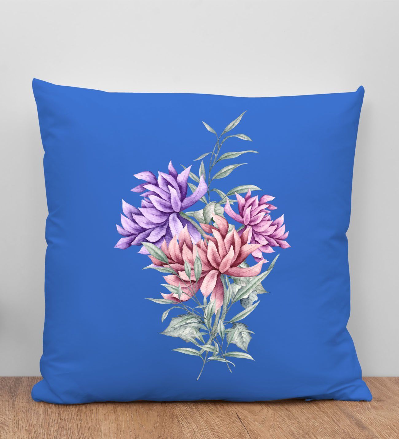 BK Gift Çiçek Tasarımlı Mavi Kırlent Yastık, Arkadaşa Hediye, Ev Dekorasyonu, Ev Hediyesi-2