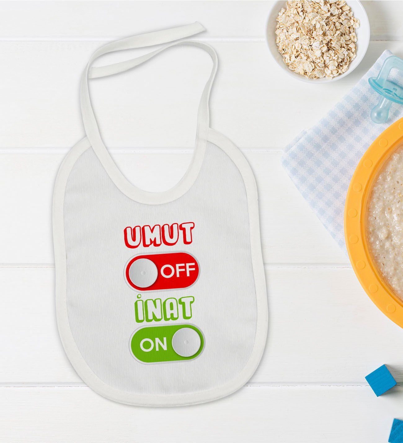 BK Kids Umut Off Tasarımlı Beyaz Bebek Mama Önlüğü-1