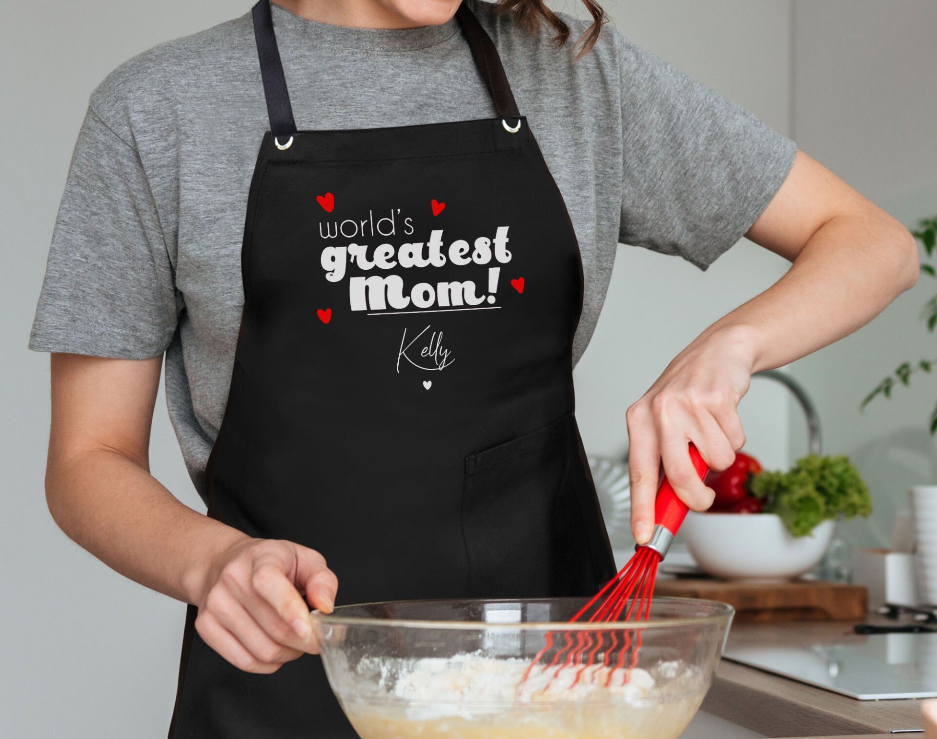 BK Gift Kişiye Özel İsimli Anneler Günü Tasarımlı Profesyonel Siyah Mutfak Önlüğü, Aşçı Önlüğü, Şef Önlüğü, Anneye Hediye-10