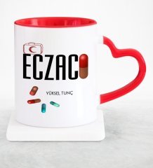 Kişiye Özel Mesleki Eczacı Kırmızı Kalpli Kupa Bardak - 3