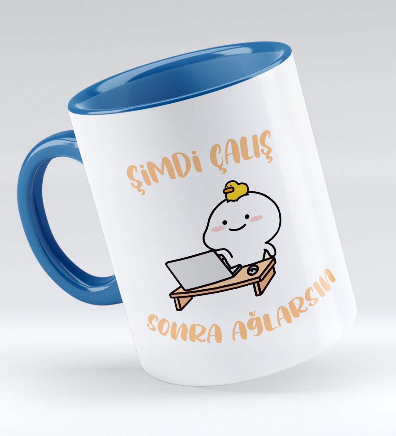 Bk Gift Şimdi Çalış Sonra Ağlarsın Tasarımlı Mavi Kupa Bardak - Model 1