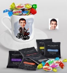 Kişiye Özel Evin Reisi Karikatürlü Türk Kahvesi Fincanı Selamlique Karışık Türk Kahvesi ve Haribo Şeker Hediye Seti-3