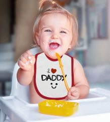BK Kids İ Love Daddy Tasarımlı Kırmızı Bebek Body Zıbın ve Mama Önlüğü Hediye Seti-1