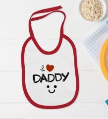 BK Kids İ Love Daddy Tasarımlı Kırmızı Bebek Body Zıbın ve Mama Önlüğü Hediye Seti-1