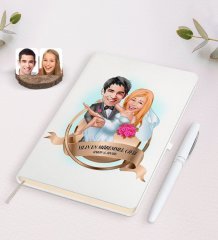 Kişiye Özel Yılın En Mükemmel Çifti Karikatürlü Beyaz Defter ve Kalem Hediye Seti-74