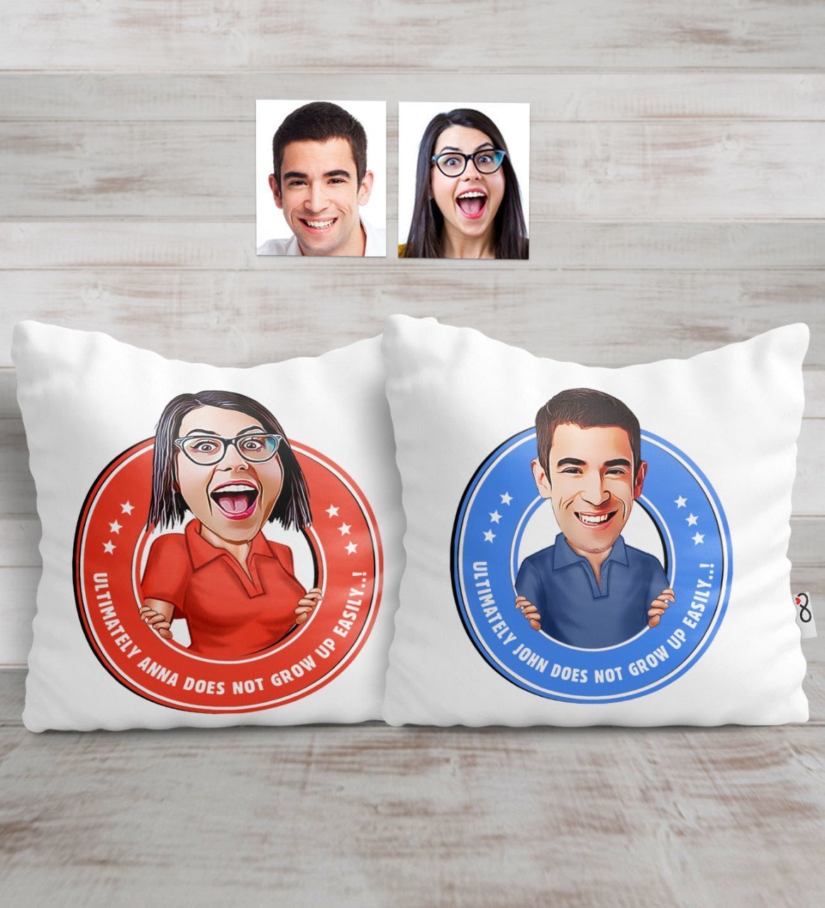 Personalized Double Not Grow Up Eaisly Caricature Pillow Set - 3