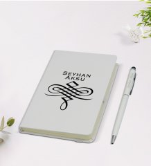 Kişiye Özel İsimli 9x14cm Beyaz Defter ve Kalem Hediye Seti - Model 24