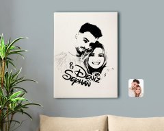 Kişiye Özel İsimli Sevgililer Silüet Kanvas Tablo 30x50cm-1B