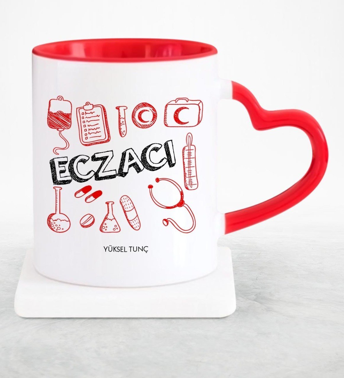 Kişiye Özel Mesleki Eczacı Kırmızı Kalpli Kupa Bardak - 2