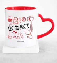Kişiye Özel Mesleki Eczacı Kırmızı Kalpli Kupa Bardak - 2