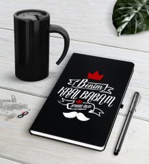 Kişiye Özel Benim Kral Babam Siyah Defter Kalem Termos Mug Seti