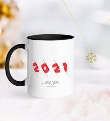 BK Gift Kişiye Özel 2023 Mutlu Yıllar Siyah Kupa ve Kar Tanesi Kolye-2