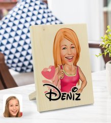 Kişiye Özel İsimli Kadın Karikatürlü Dekoratif Ahşap Çerçeve Model 49