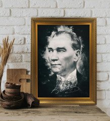 Altın Yaldız Çerçeveli A3 Atatürk Tablosu - 14