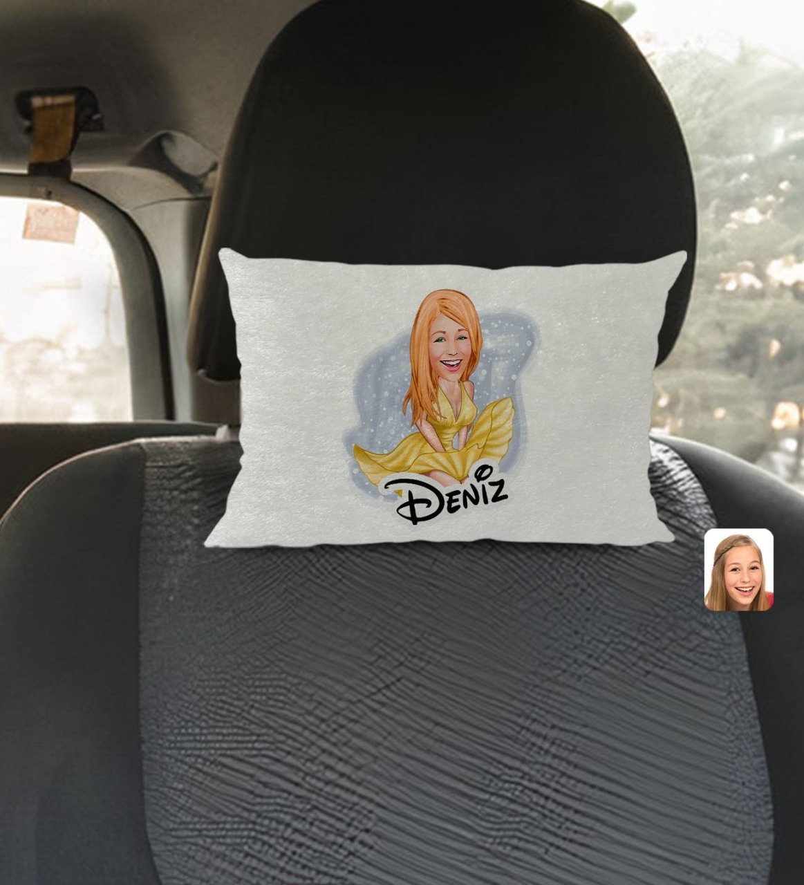 Kişiye Özel İsimli Marilyn Monroe Karikatürlü Dikdörtgen Araç Koltuk Yastığı-1