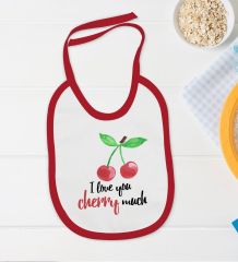 BK Kids İ Love Cherry Much Tasarımlı Kırmızı Bebek Body Zıbın ve Mama Önlüğü Hediye Seti-1
