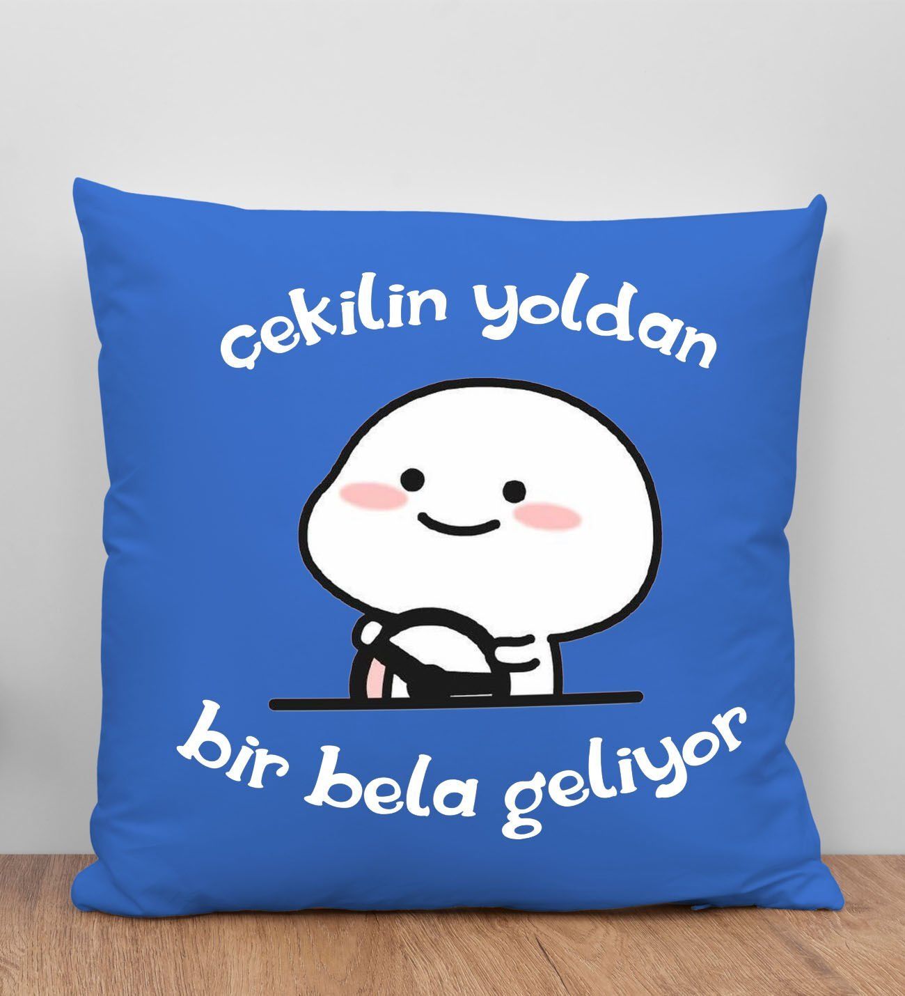 BK Gift Bir Bela Geliyor Tasarımlı Mavi Kırlent Yastık, Arkadaşa Hediye, Ev Dekorasyonu, Ev Hediyesi-1