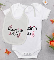 BK Kids Teyzesinin Aşkı Tasarımlı Bebek Body Zıbın ve Mama Önlüğü Hediye Seti - Model 1