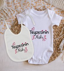 BK Kids Teyzesinin Aşkı Tasarımlı Bebek Body Zıbın ve Mama Önlüğü Hediye Seti - Model 1