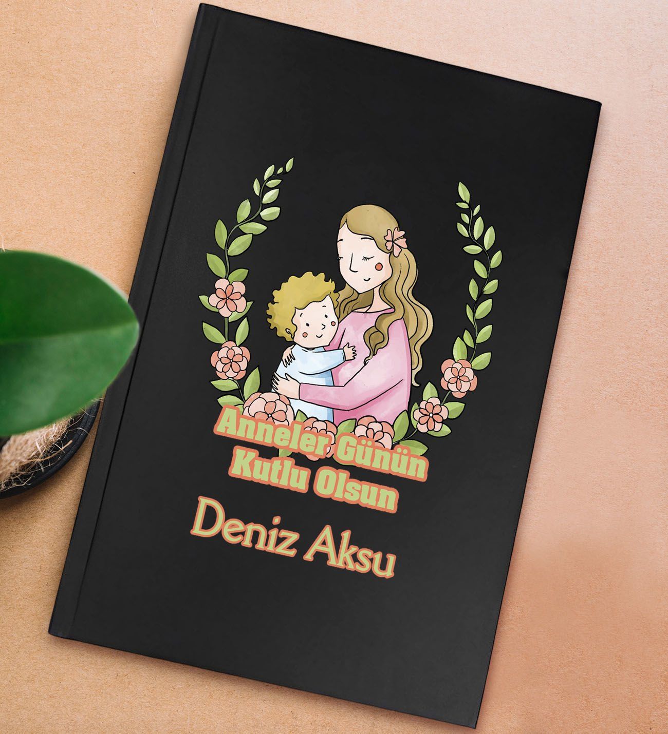 BK Gift Kişiye Özel isimli DTF Anneler Günü Tasarımlı Siyah Sert Kapaklı Defter-2, Anneye Hediye