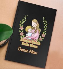 BK Gift Kişiye Özel isimli DTF Anneler Günü Tasarımlı Siyah Sert Kapaklı Defter-2, Anneye Hediye