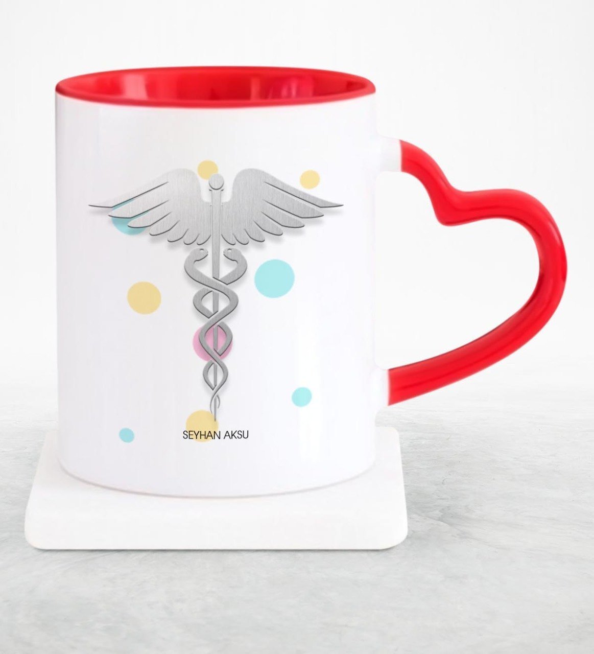 Kişiye Özel Mesleki Doktor Kırmızı Kalpli Kupa Bardak - 4
