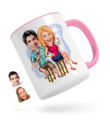 Kişiye Özel Sevgililer Karikatürlü Pembe Kupa Bardak-51