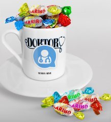 Kişiye Özel Doktor Türk Kahvesi Fincanı ve Haribo Şeker Hediye Seti-11