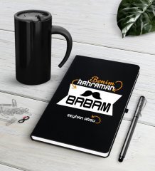 Kişiye Özel Benim Kahraman Babam Siyah Defter Kalem Termos Mug Seti