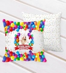 Kişiye Özel Fotoğraflı Doğum Günü Tasarımlı Balon Desenli Dekoratif Kırlent Yastık-14