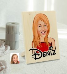 Kişiye Özel İsimli Kadın Karikatürlü Dekoratif Ahşap Çerçeve Model 33