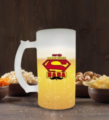 Kişiye Özel Süper Baba Tasarımlı Buzlu Cam Bira Bardağı 50cl-3
