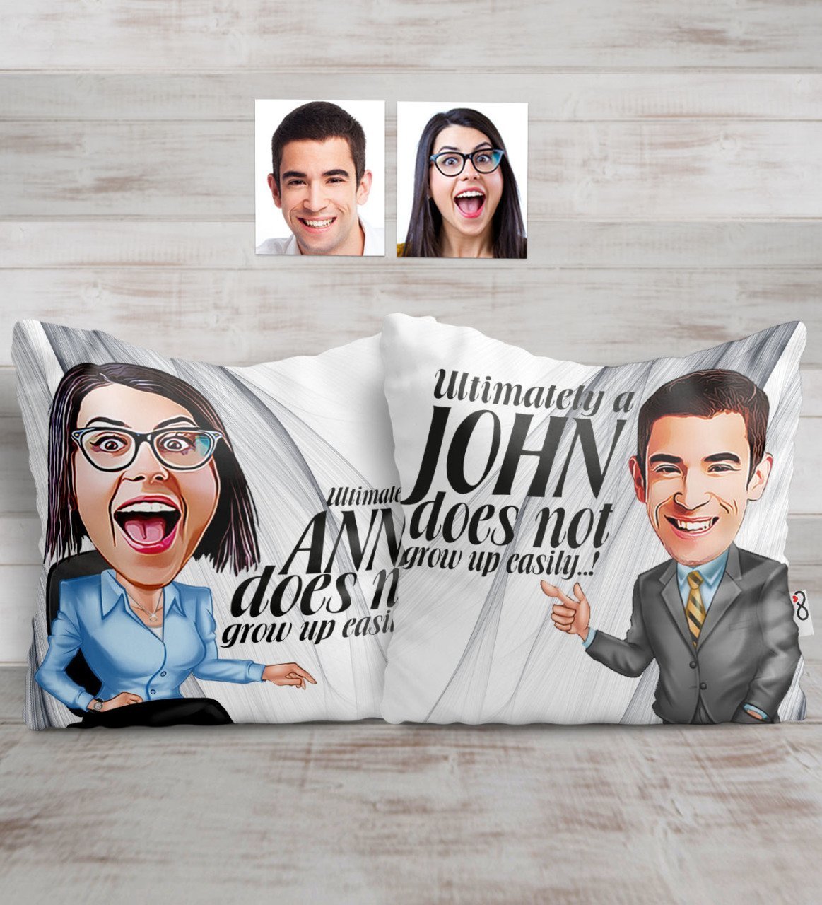 Personalized Double Not Grow Up Eaisly Caricature Pillow Set - 1