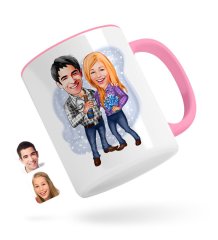 Kişiye Özel Sevgililer Karikatürlü Pembe Kupa Bardak-50