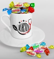 Kişiye Özel Doktor Türk Kahvesi Fincanı ve Haribo Şeker Hediye Seti-10