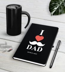 Kişiye Özel Babamı Seviyorum Siyah Defter Kalem Termos Mug Seti