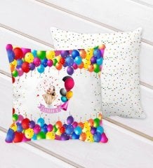 Kişiye Özel Fotoğraflı Doğum Günü Tasarımlı Balon Desenli Dekoratif Kırlent Yastık-13