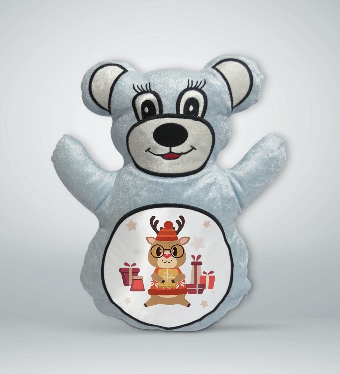 BK Gift Sevimli Geyik Tasarımlı Mavi Ayıcık Yastık-2