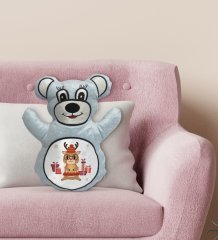 BK Gift Sevimli Geyik Tasarımlı Mavi Ayıcık Yastık-2