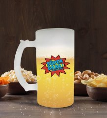 Kişiye Özel Süper Baba Tasarımlı Buzlu Cam Bira Bardağı 50cl-2