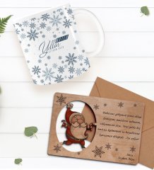 Kişiye Özel Happy New Year Kupa Bardak ve Retro Ahşap Yılbaşı Tebrik Kartı Hediye Seti-7C