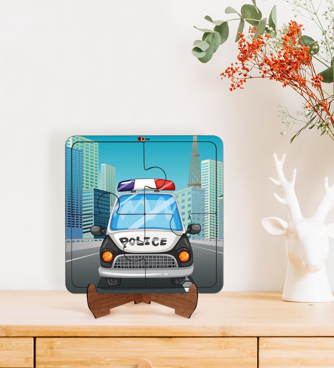 BK Toys Çocuklar İçin 2 si 1 arada Eğitici-Öğretici Ahşap 4 Parça Yapboz Puzzle Çerçeve Model 3
