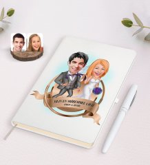 Kişiye Özel Yılın En Mükemmel Çifti Karikatürlü Beyaz Defter ve Kalem Hediye Seti-71