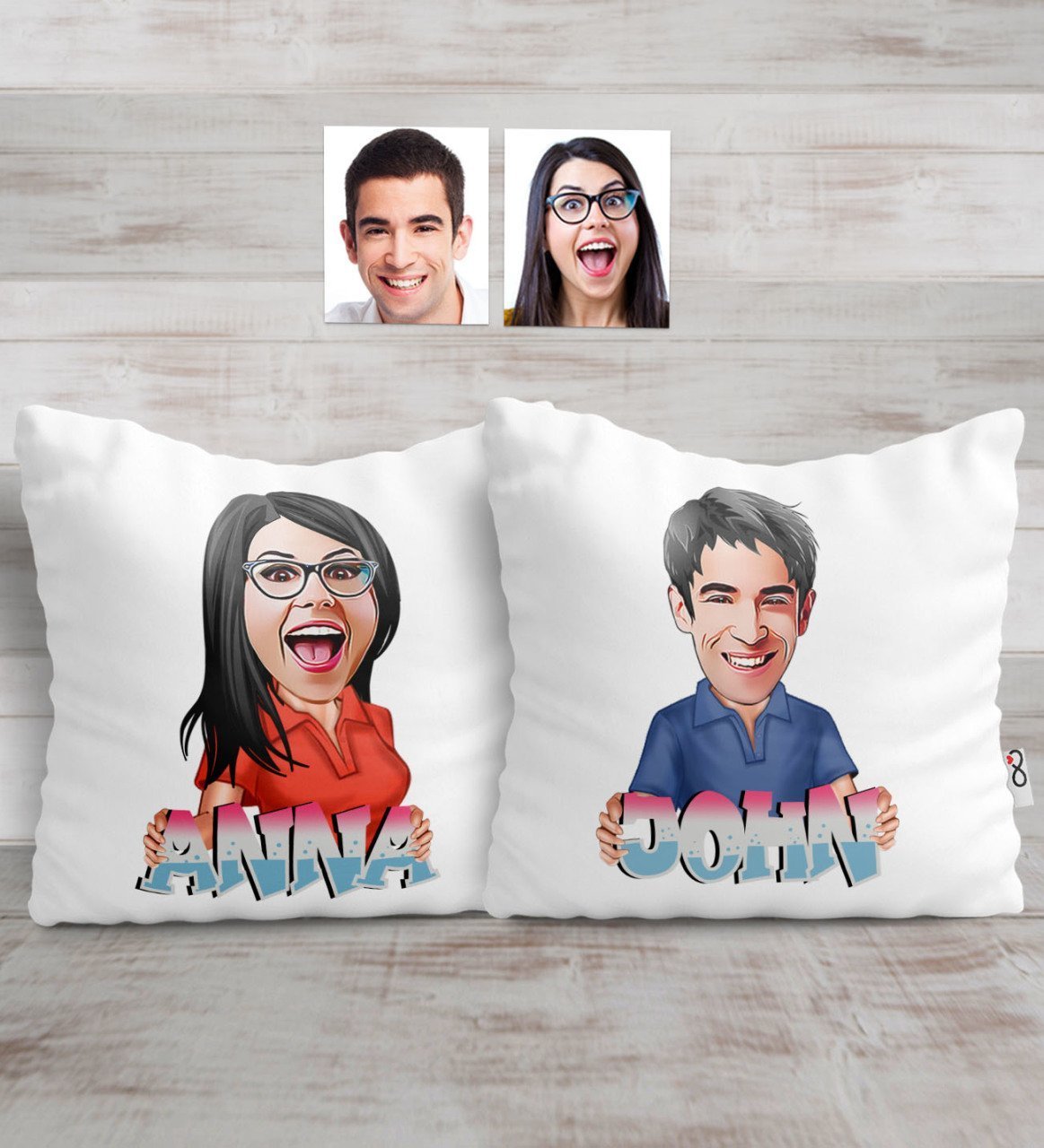 Personalized Double Name Caricature Pillow Set