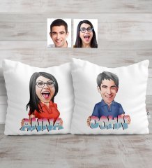 Personalized Double Name Caricature Pillow Set