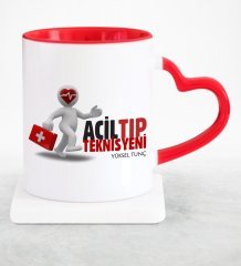 Kişiye Özel Mesleki Acil Tıp Teknisyeni Kırmızı Kalpli Kupa Bardak - 1