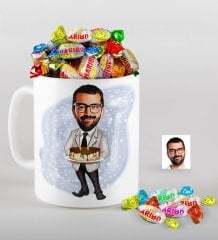 Kişiye Özel Bay Doğum Günü Karikatürlü Kupa ve Haribo Şeker Hediye Seti-4