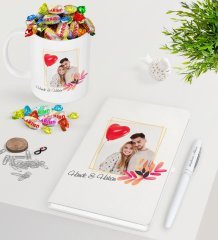 Kişiye Özel İsimli Fotoğraflı Beyaz Defter Kalem Kupa ve Haribo Şeker Hediye Seti-29
